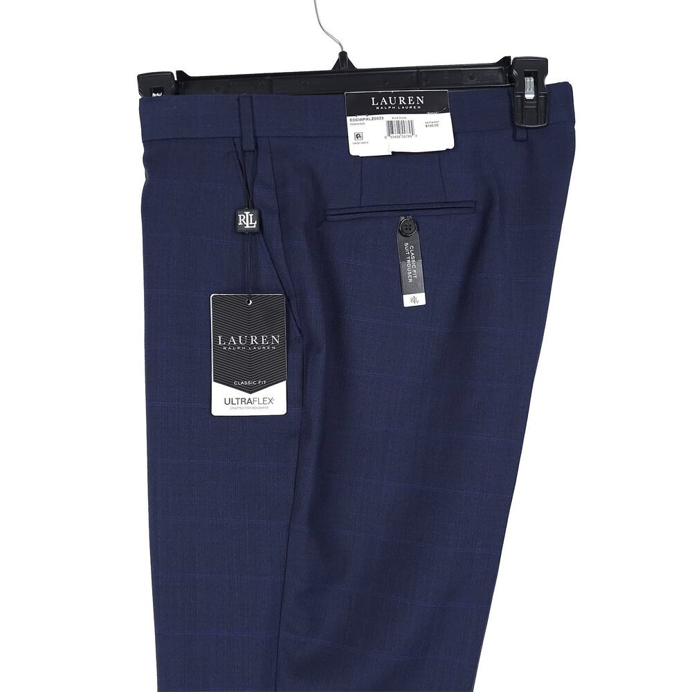 Lauren Ralph Lauren Mens Classic Fit Suit Pants 38x32 Blue Plaid Wool UltraFlex